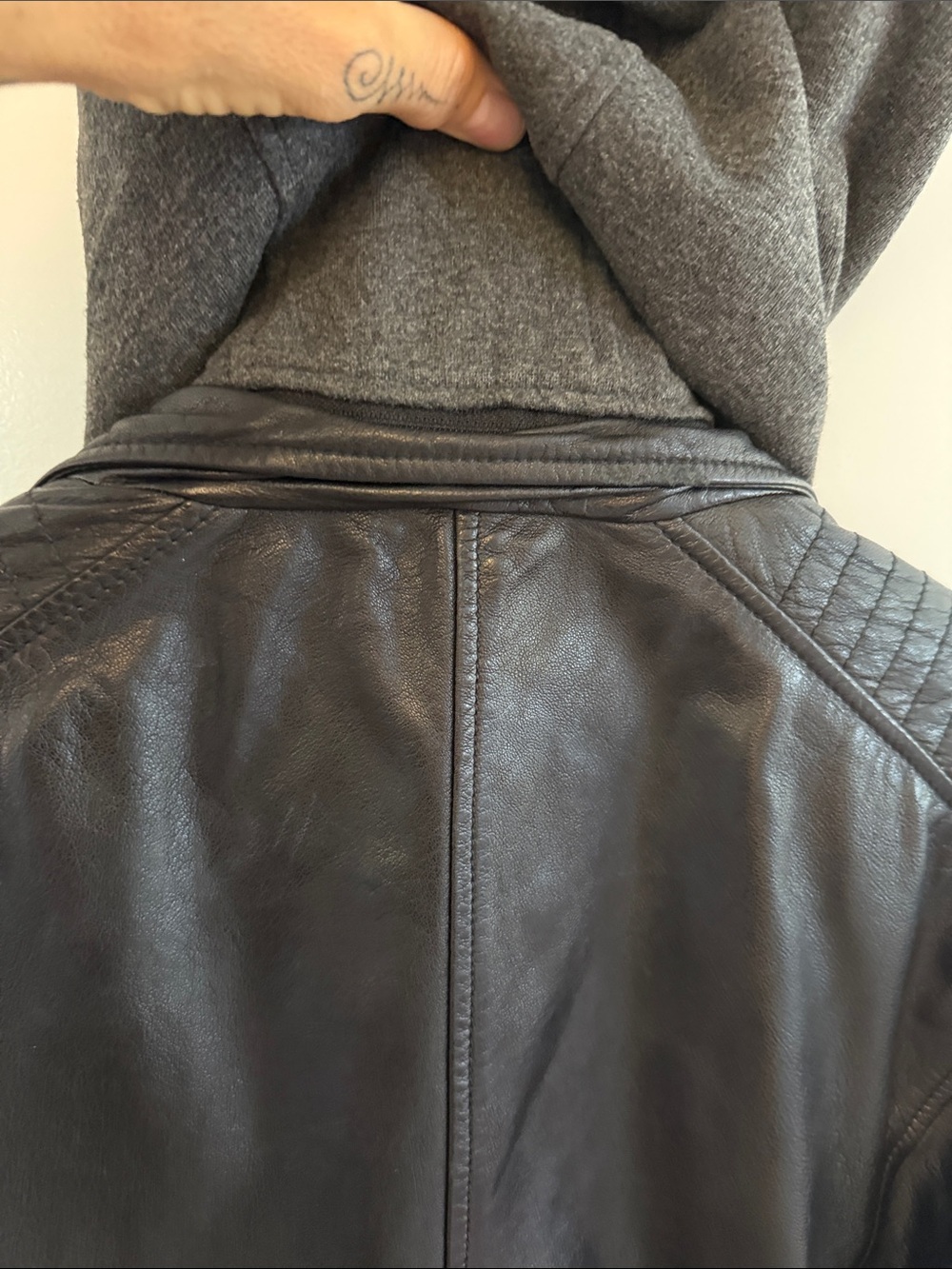 Bod & Christensen Black Leather Hooded Moto Jacket - Picture 6 of 7
